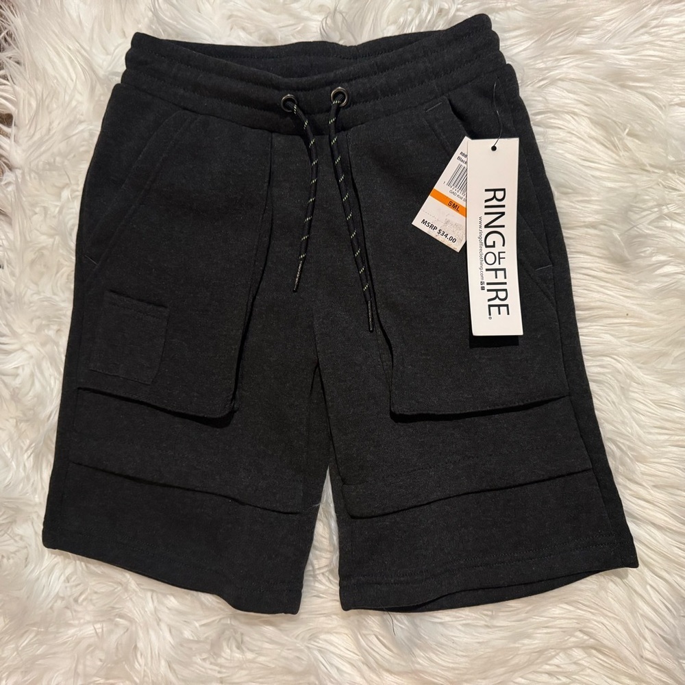 Ring of Fire Boy’s‎ Moto Knit Shorts Size Small Black Drawstring NWT